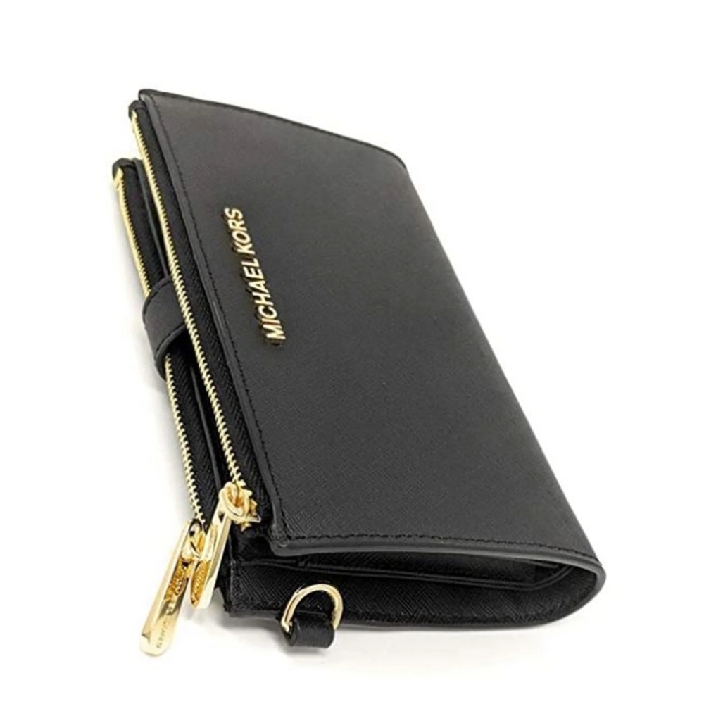 Michael Kors Jet Set Travel Double Zip Wristlet Black Saffiano Wallet Leather - Picture 5 of 15